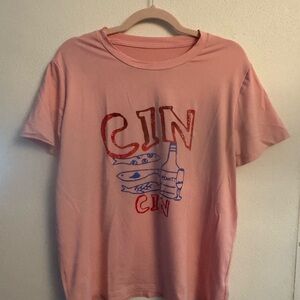 Pink Graphic 'CIN' Tee with Fish & Bottle Design
